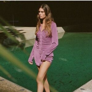 With Jean Purple Button-Down Bodycon Ruched Mini Andy Dress NWT Size M